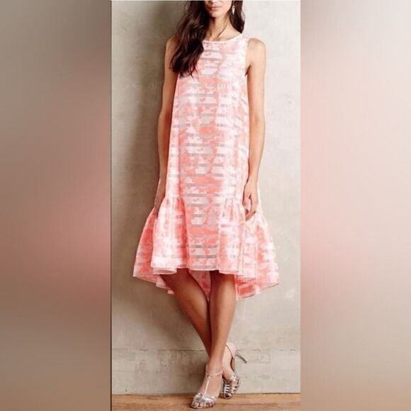 Anthropologie HD in Paris Trikala Dress, Neon Pink Orange Hi-Low, Sleeveless | M - Picture 6 of 11